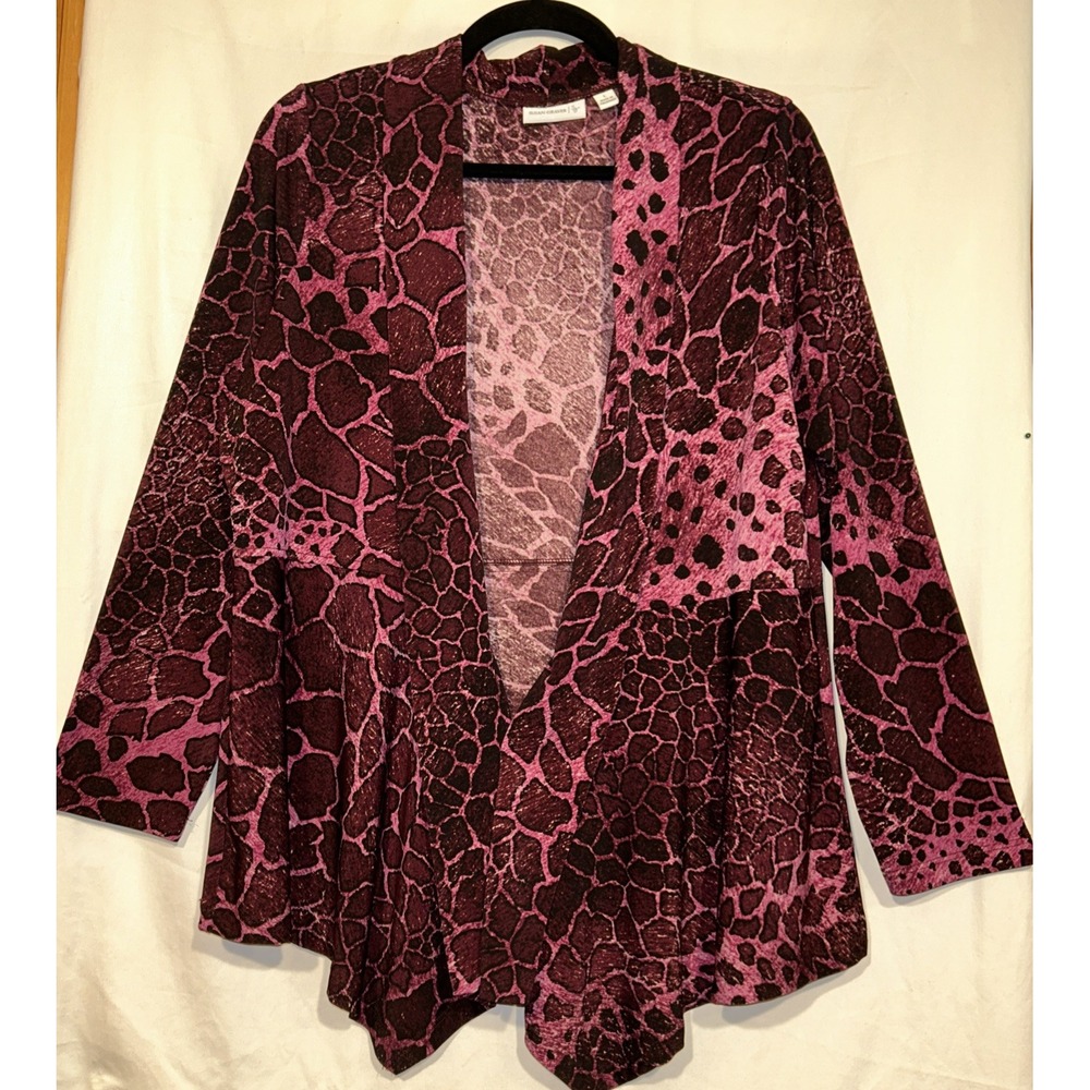 Statement Cardigan Snake Print Jersey Knit Burgundy Black Bold Size L Waterfall